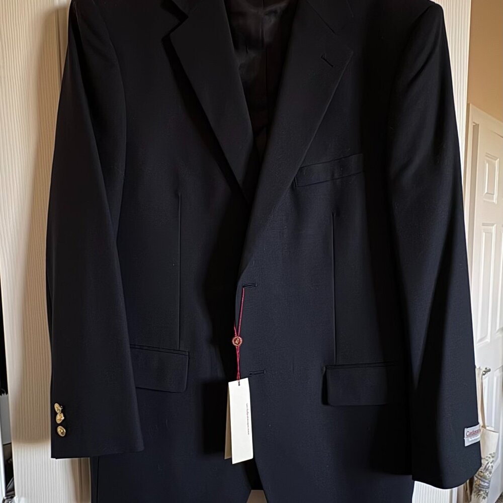 Cordovan & Grey Gentleman's Collection Sport Coat, 42 REG, Navy Blue